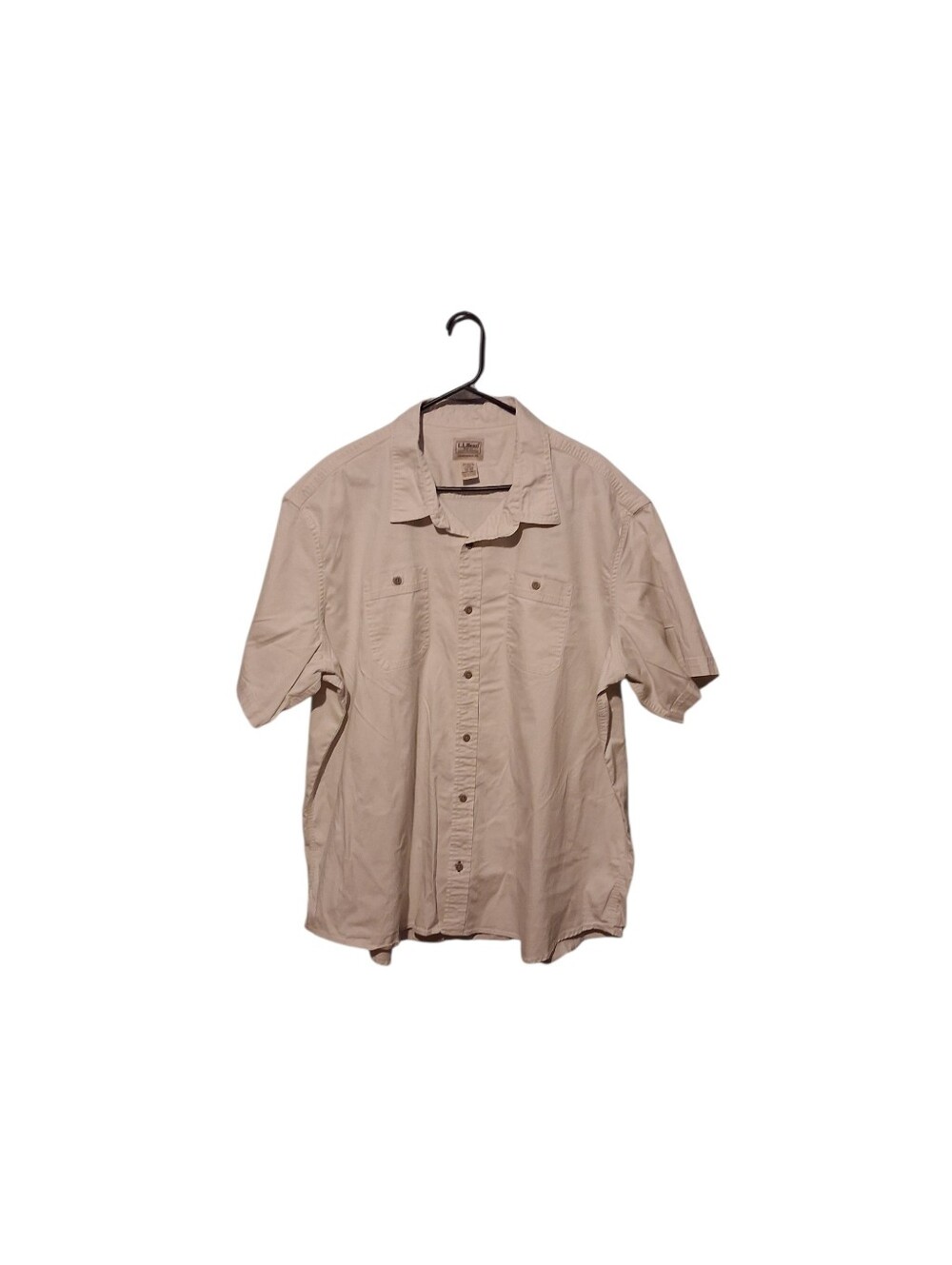 L.L. Bean Shirt 2XL White Canvas Short Sleeve Traditional Fit Safari Outdoor